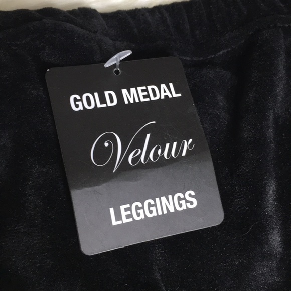 Gold Metal Fashion Velour Leggings Black - Picture 7 of 11